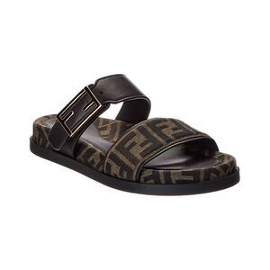 Fendi Feel Ff Jacquard & Leather Sandal, Brown